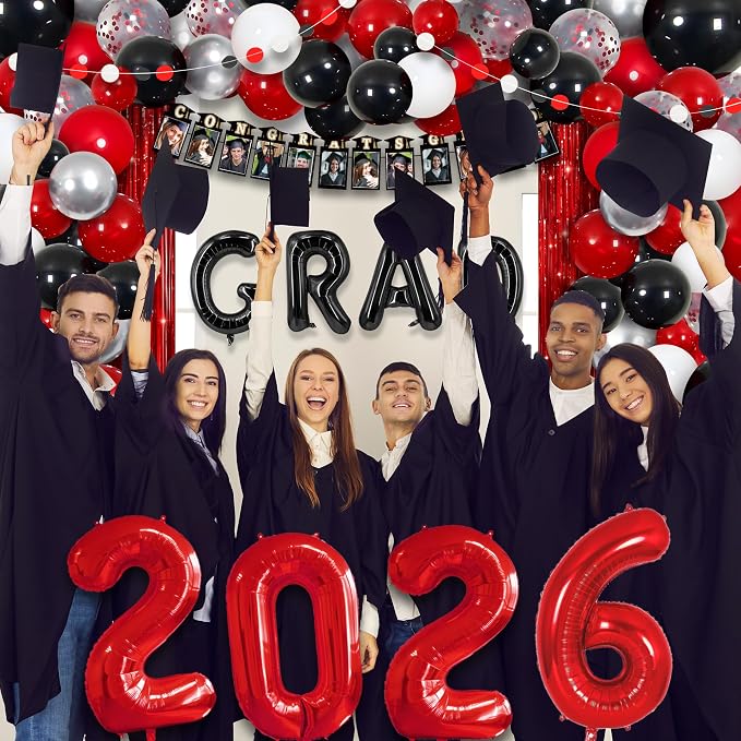 Party Spot!2026 Red and Black Graduation Party Decorations - Image 9