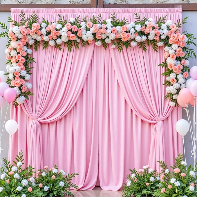50ft x 10ft Wrinkle Free Pink Backdrop Curtains - Image 9