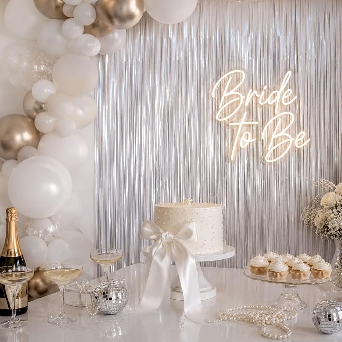 Matte White Tinsel Foil Curtains Backdrop Party Decorations 4 PCS | 3.3 x 6.6 - Image 9