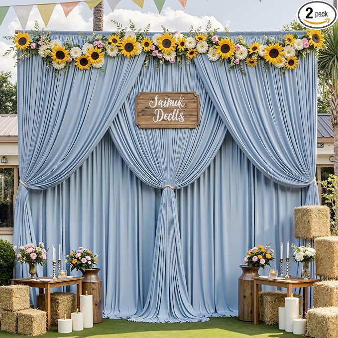 10×14 ft Wrinkle Free Dusty Blue Backdrop Curtain by ENJOYYOURPARTY