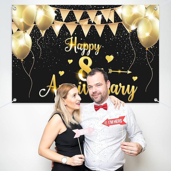 HAMIGAR 6x4ft Happy 8th Anniversary Banner Backdrop - Image 7