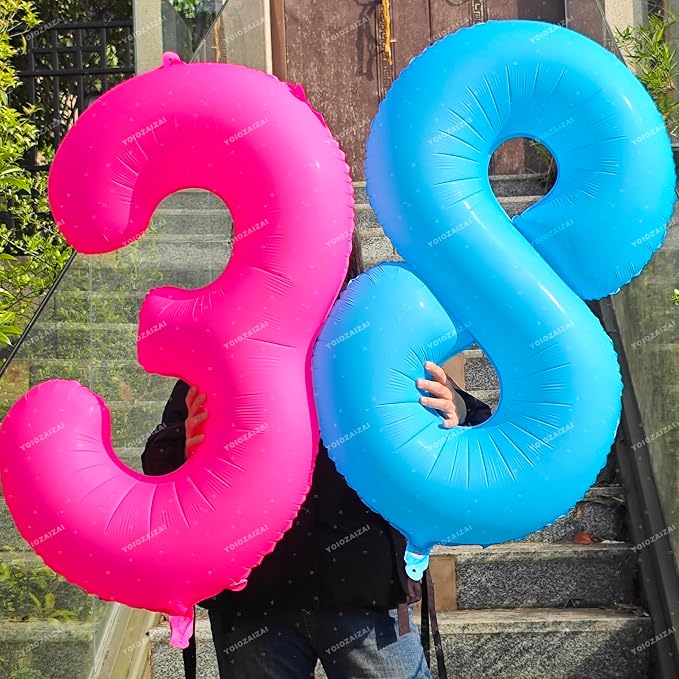 Pink Birthday Number 80 Balloons 40IN Fluorescent Pink 80 Foil Balloon | - Image 6
