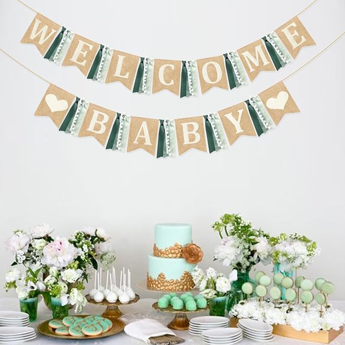 Welcome Baby Heart Burlap Pennant Banner Flag Felt Welcome Baby Sign and Heart - Image 7