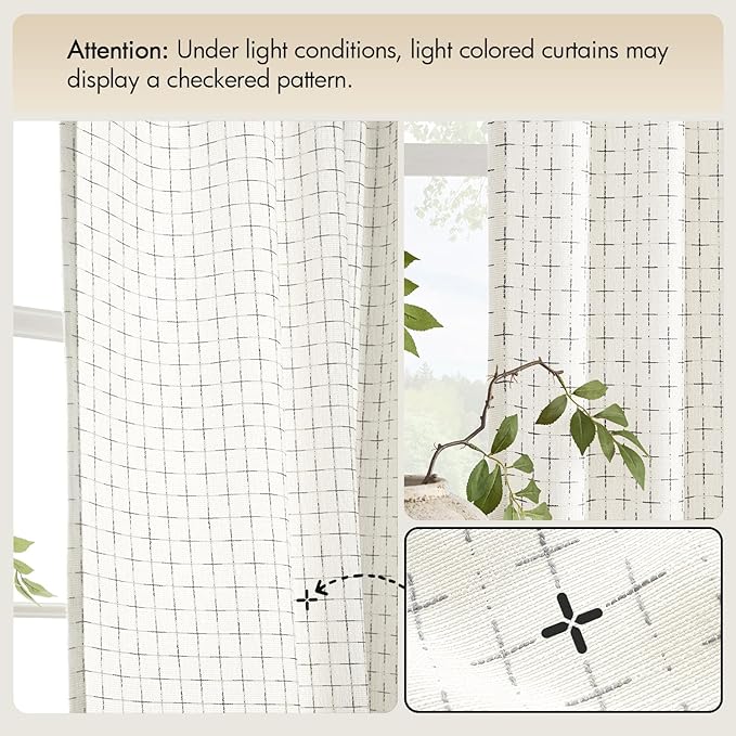 MIULEE Patterned Farmhouse Linen Curtains, Back Tab, Pure White | Linen Curtains - Image 7