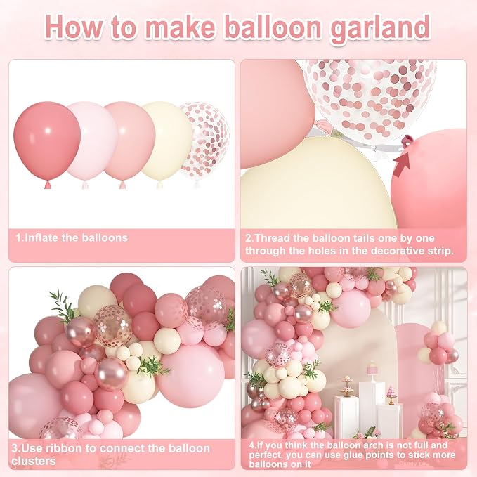 152Pcs Dusty Pink Balloons Arch Garland Kit Different Size | Light Pastel Pink - Image 7