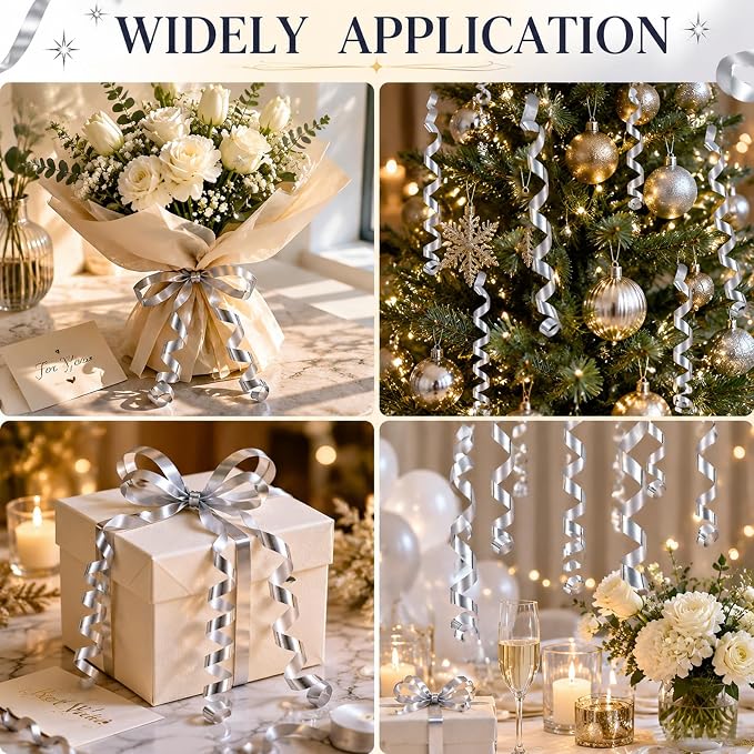 TONIFUL 250 Yards Shiny Silver Curling Ribbon 10mm Wide Balloon String | Silver - Image 6