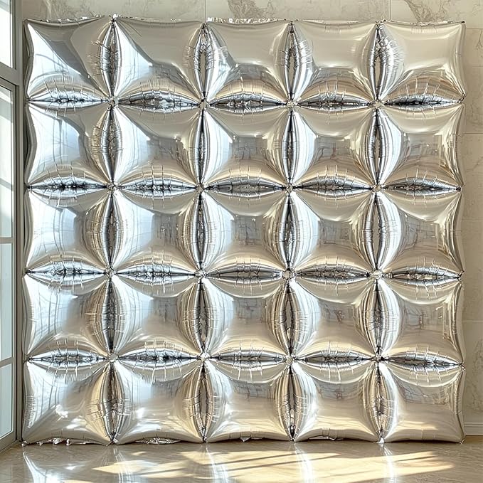 NISOCY 25PCS Metallic Silver Square Foil Balloons Wall Backdrop | Double Sided - Image 8