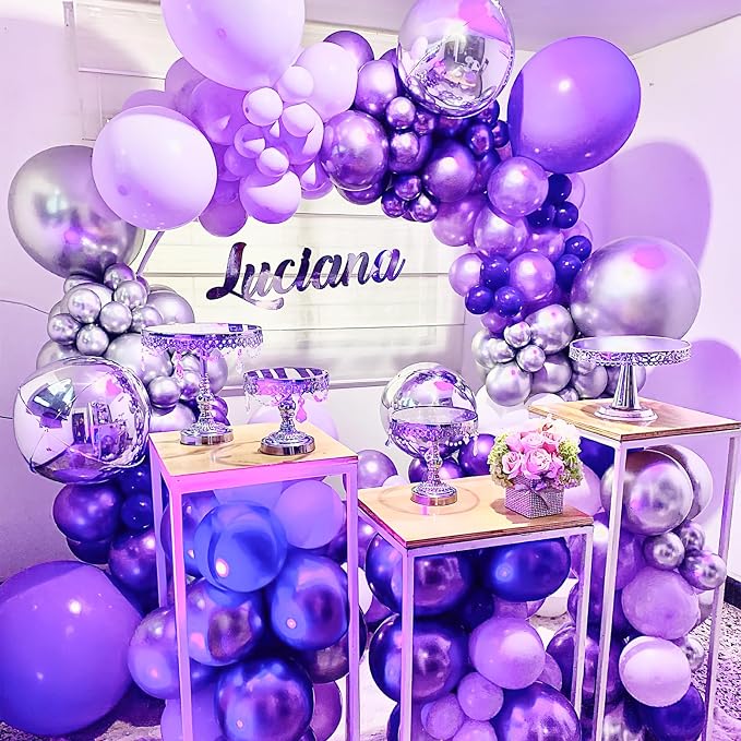 PartyWoo Metallic Purple Balloons 100pcs Chrome Purple Color | 18 12 10 5 Inch - Image 7