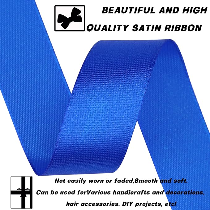 7/8 Inch 60 Yards Blue Satin Craft Ribbon-Single Face Polyester Ribbon - Image 3
