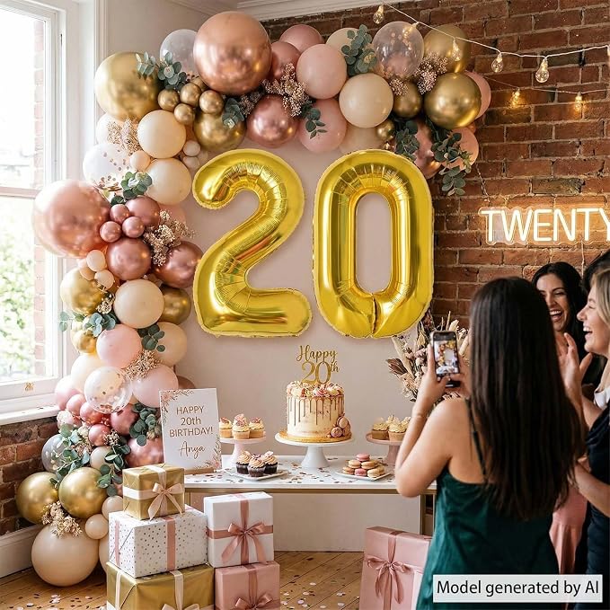 Gold Number 20 Balloon 40 Inch, Shiny Foil Decor - Image 7