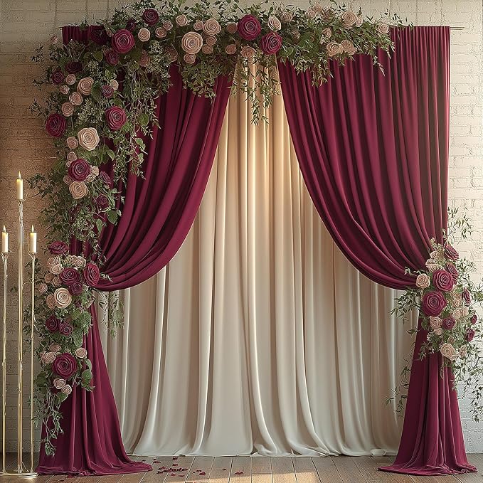 ESGOTBME 20x10ft Wrinkle Free Burgundy Backdrop Curtain - Image 9