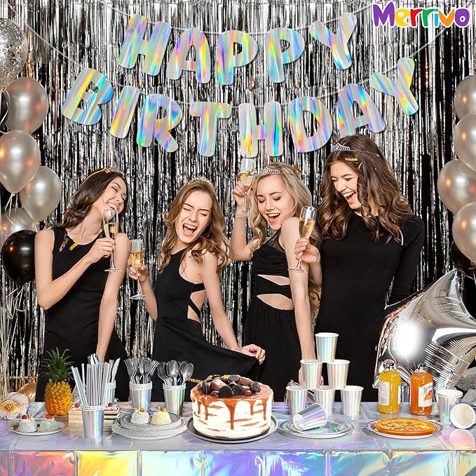 Iridescent Happy Birthday Banner, Pre-Strung Holographic Birthday Decorations - Image 7