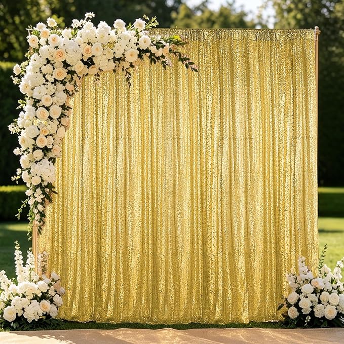 Hahuho Gold Sequin Backdrop Curtain, Party Decoration(4 Panels, 2FT x 8FT - Image 7