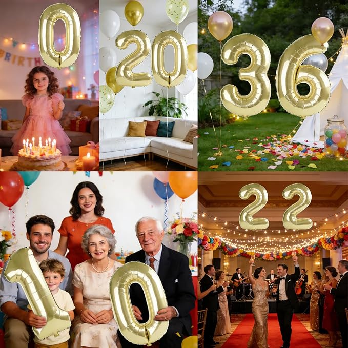 40 Inch Number 36 Balloons for 36th Birthday Party Decorations, 0-100 Champagne - Image 7