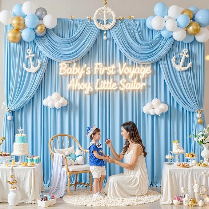 10 ft x 8 ft Wrinkle Free Baby Blue Backdrop Curtain - Image 8