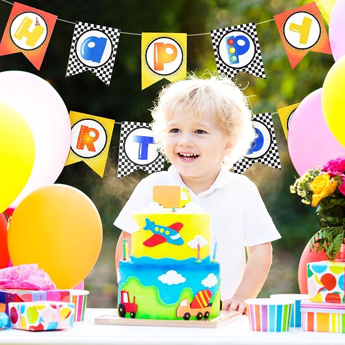 Checkered Happy Birthday Banner Sign Party Decoration - Image 4