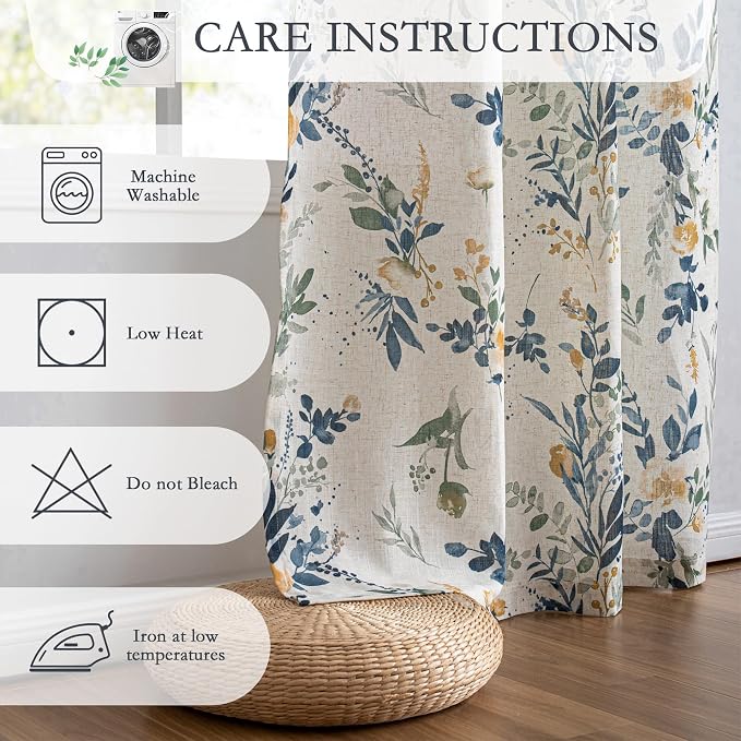 MYSKY HOME Floral Linen Curtains 90 inch Length 2 Panels Set - Image 6