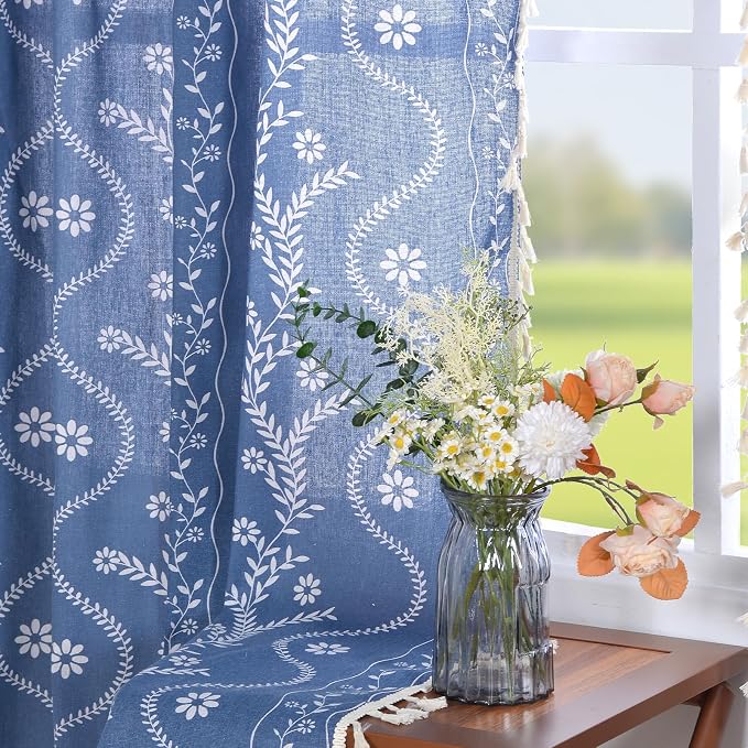 Schweek Blue Floral Curtains 63 Inches 2 Panels Length - Image 7