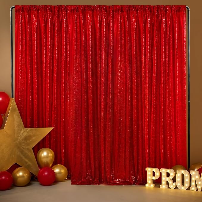 Red Sequin Backdrop Curtains-1 Panel 3FTx8FT Red Backdrop - Image 7