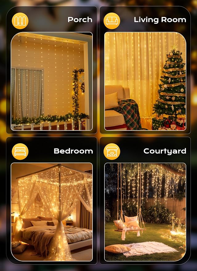 Brightown 2 Pack 300 LED Fairy Curtain Lights, 9.8ft x 9.8ft String Lights | - Image 7