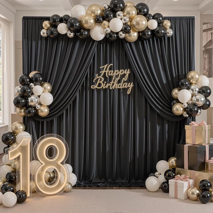 20ft x 8ft Wrinkle Free Black Backdrop Curtains - Image 7