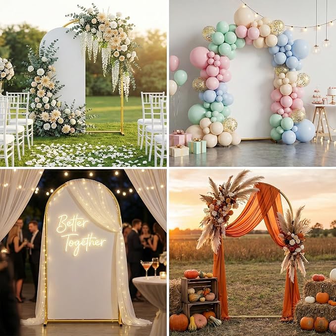 Arch Backdrop Stand and Cover Set, 6.6 x 3.3FT Gold Metal Wedding Arch - Image 7