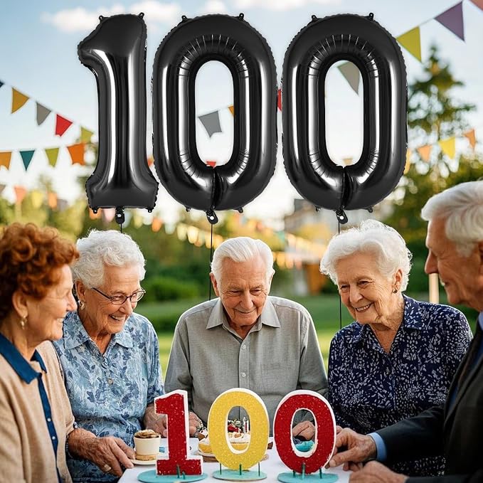 Black Number 100 Balloon, 40 Inch Foil Helium Number Balloons, 100th Birthday - Image 7
