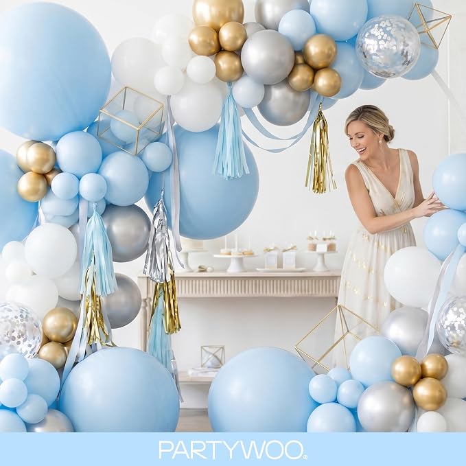 PartyWoo Baby Blue Balloons 123pcs Light Pastel Sky Aqua Blue Color | Different - Image 9