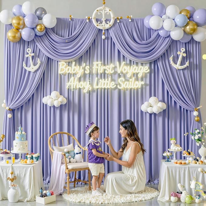 30 ft x 10 ft Wrinkle Free Lavender Backdrop Curtain - Image 8