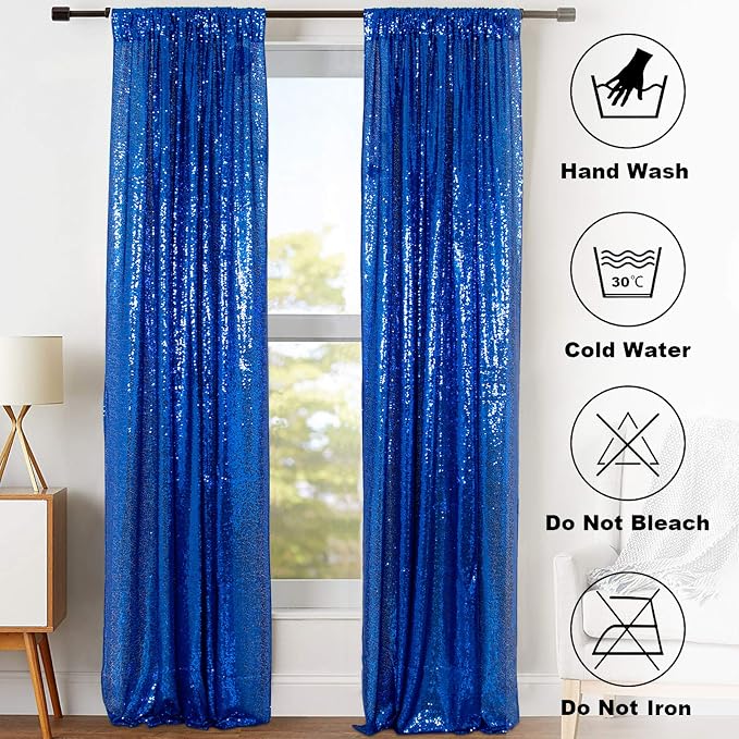 ShinyBeauty Sequin Curtains 2 Panels Royal Blue 2FTx8FT Sequin Photo Backdrop - Image 7