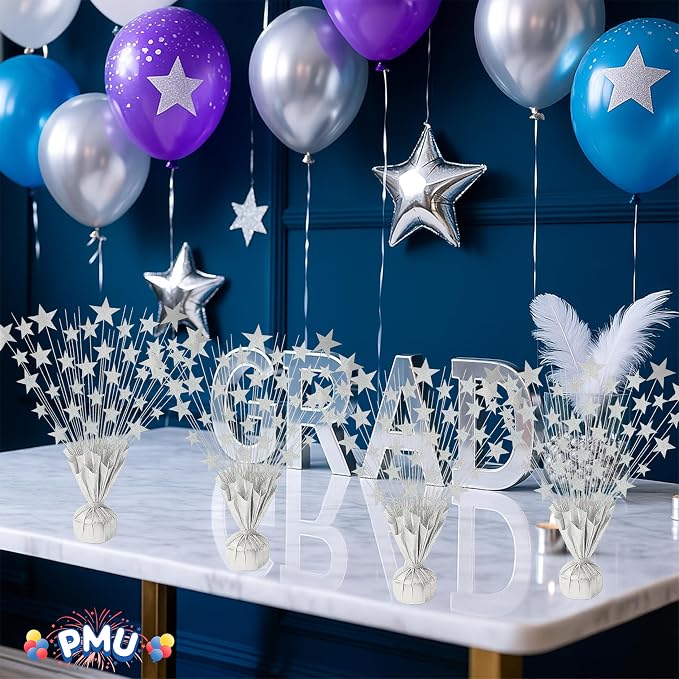 PMU 3 Pack Bursting Star Metallic Foil Spray Centerpiece- Silver Prismatic - Image 6