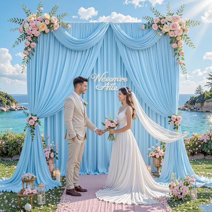 50 ft x 10 ft Wrinkle Free Blue Backdrop Curtain Panels, Polyester Photography - Image 9