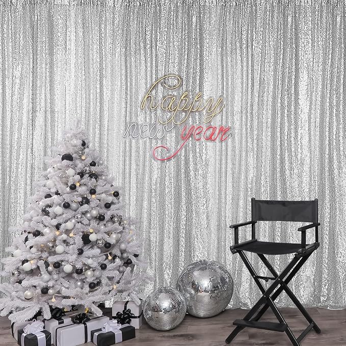 Hahuho Silver Sequin Backdrop Curtain, Party Decoration(2 Panels, 2FT x 8FT - Image 8