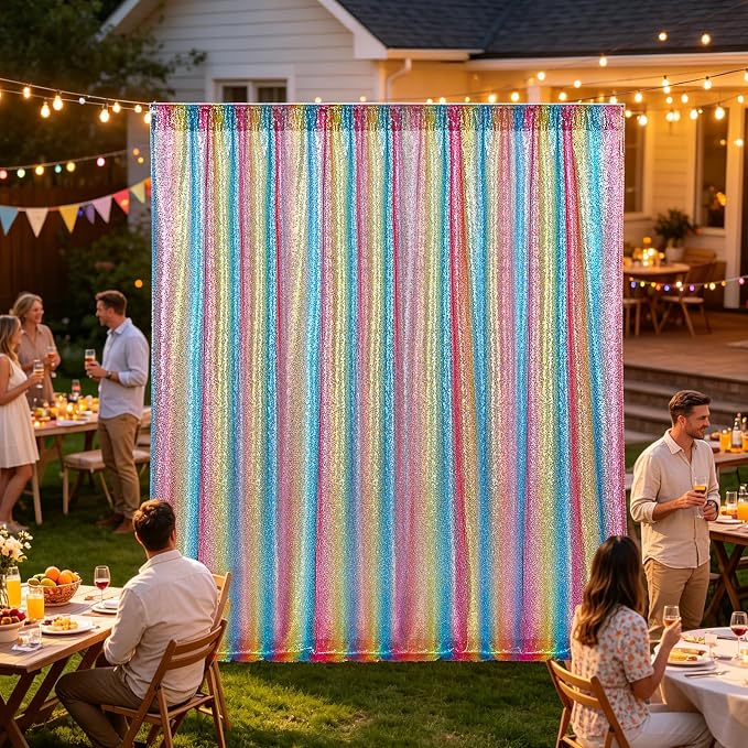 Hahuho Rainbow Sequin Backdrop Curtain, Party Decoration(1 Panels, 4FT x 8FT - Image 7