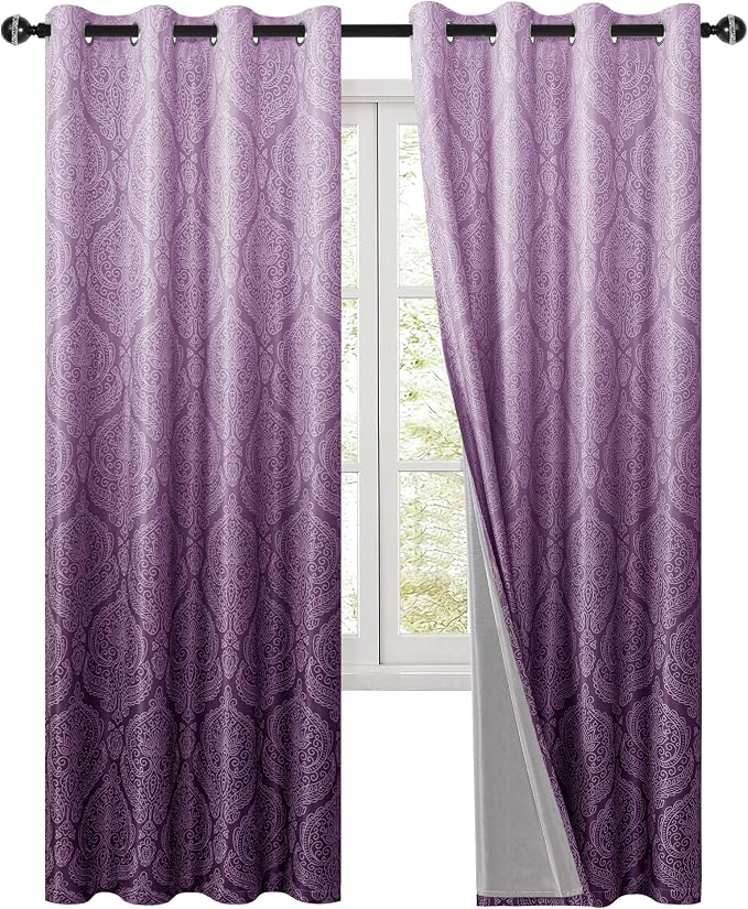 DWCN 100% Blackout Curtains for Bedroom 96 Inch Long-Damask Patterned Ombre - Image 9