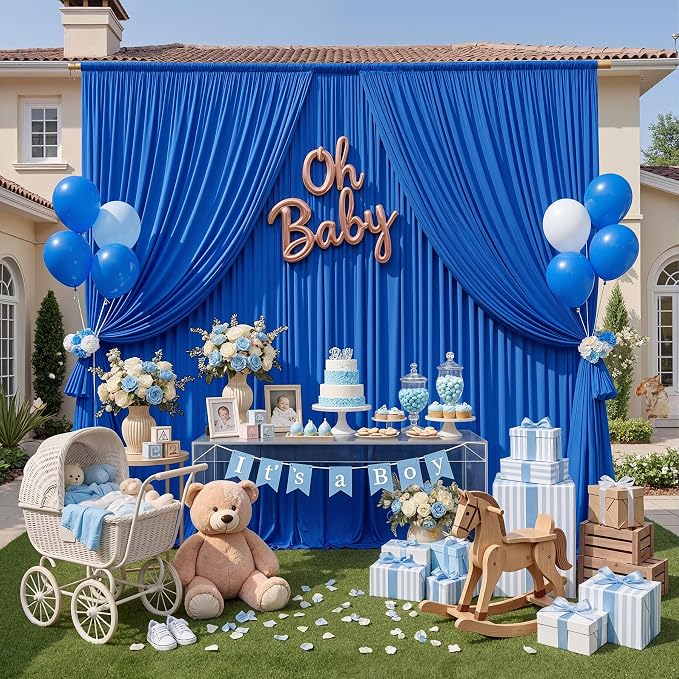 Wrinkle Free 10x8 ft Royal Blue Backdrop Curtains - Image 8