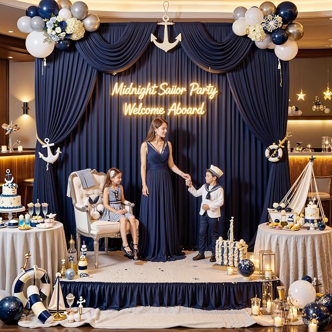 10 ft x 10 ft Wrinkle Free Navy Blue Backdrop Curtains Panels, 2 Panels 5ft x - Image 8