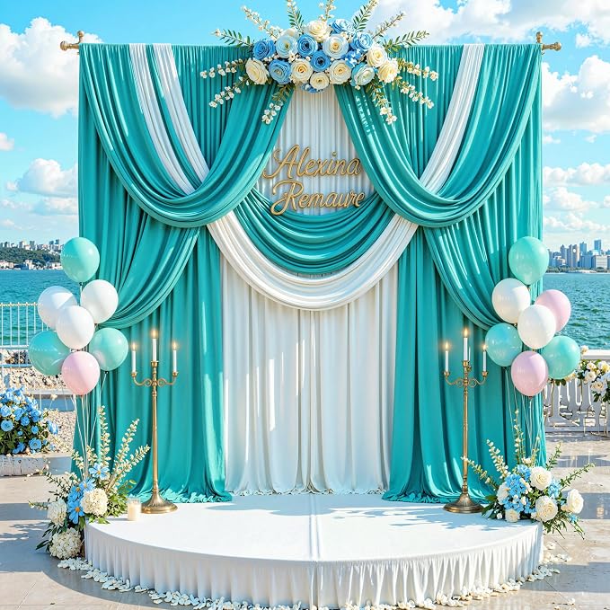 10 ft x 30 ft Wrinkle Free Turquoise Backdrop Curtain - Image 9