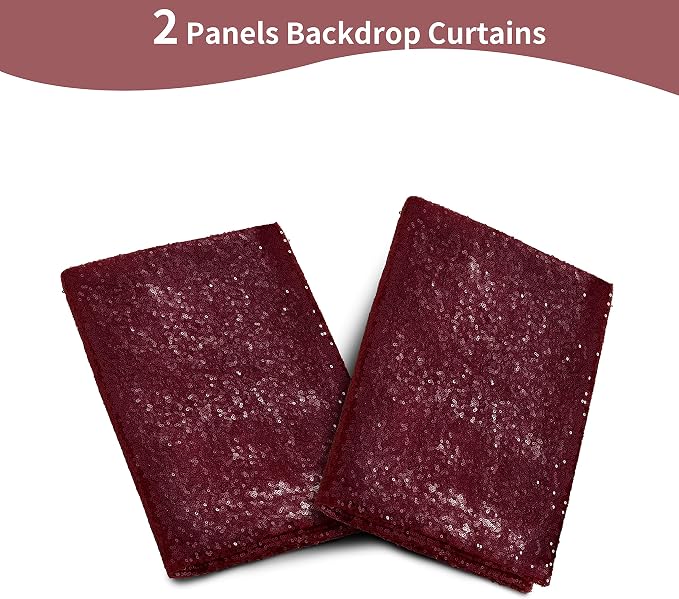 Burgundy Sequin Backdrop Curtains, 2 Panels 2FTx8FT Burgundy Curtain Backdrop - Image 6
