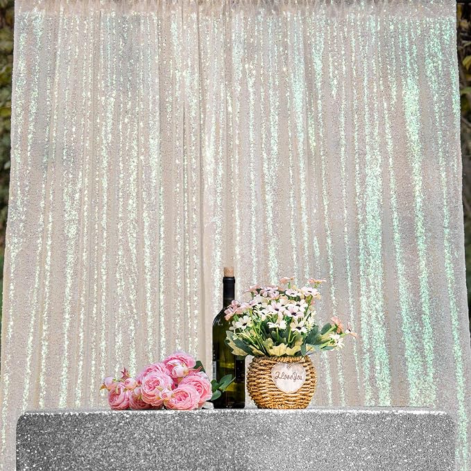 Iridescent White Sequin Backdrop Curtain 10FTx10FT | Glitter Sequence Drapes - Image 7