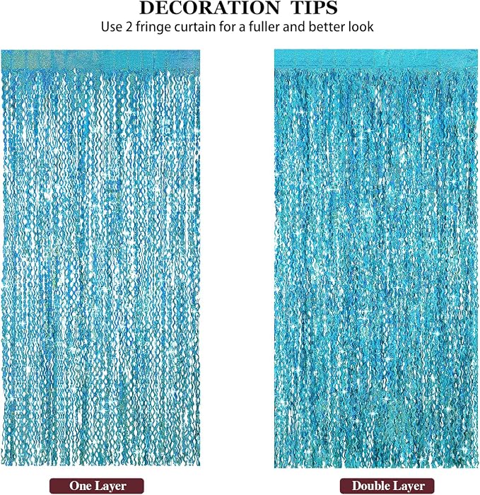 4 Pack Teal Aqua Blue Wavy Foil Fringe Curtains Party Decorations - Image 6