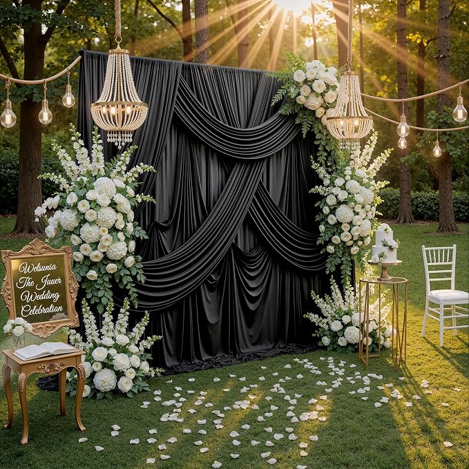 50ft x 8ft Wrinkle Free Black Backdrop Curtains - Image 8