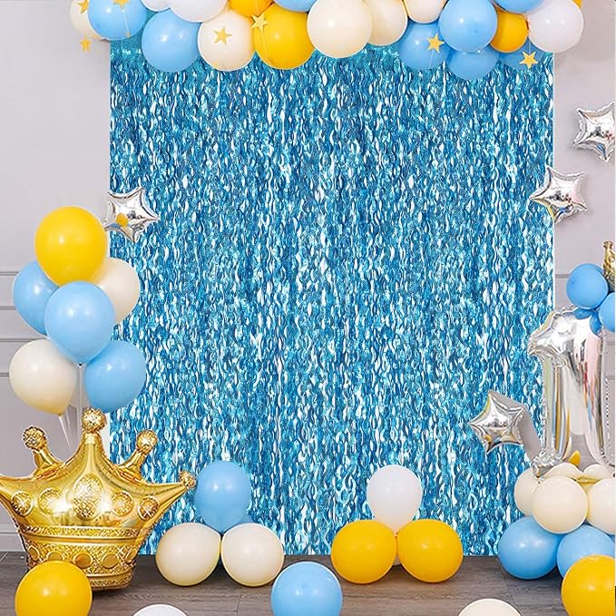 CYLMFC 3 Pack 3.3 ft x 6.6 ft Teal Foil Fringe Curtains - Image 6