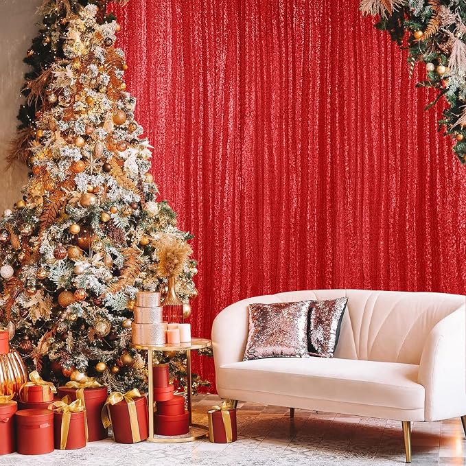 Hahuho Red Sequin Backdrop Curtain, Party Decoration(1 Panels, 4FT x 8FT - Image 8