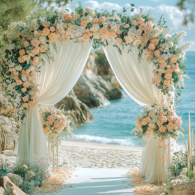 Ivory Backdrop Curtain for Parties Backdrop Drapes, 6 Panel 5x8FT - Image 6