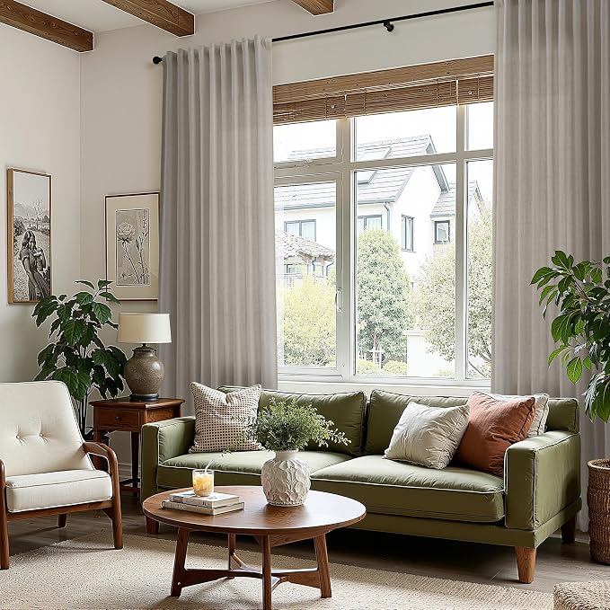 Grey Beige Curtains for Living Room 120 Inches Long Linen Light Filtering Semi - Image 8