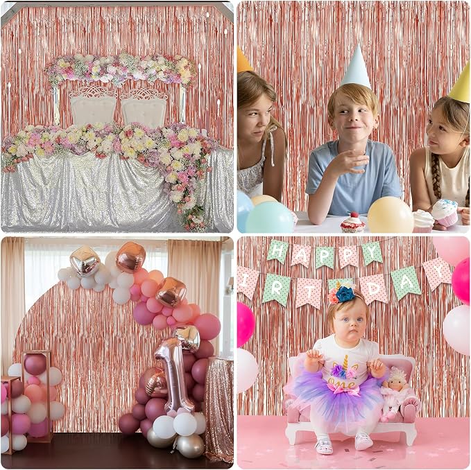 3 Pack 3.3 x 9.9 ft Rose Gold Fringe Backdrop Streamers Party Decorations | - Image 6