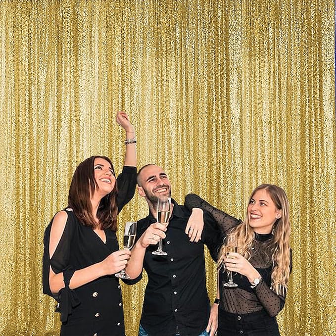 Sugargirl Gold Sequin Backdrop Curtain 4FTx8FT Glitter Gold Background Drapes - Image 7
