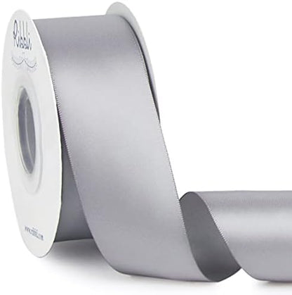 Ribbli Silver Double Faced Satin Ribbon, 1-1/2” x Continuous 25 Yards, Use by Ribbli