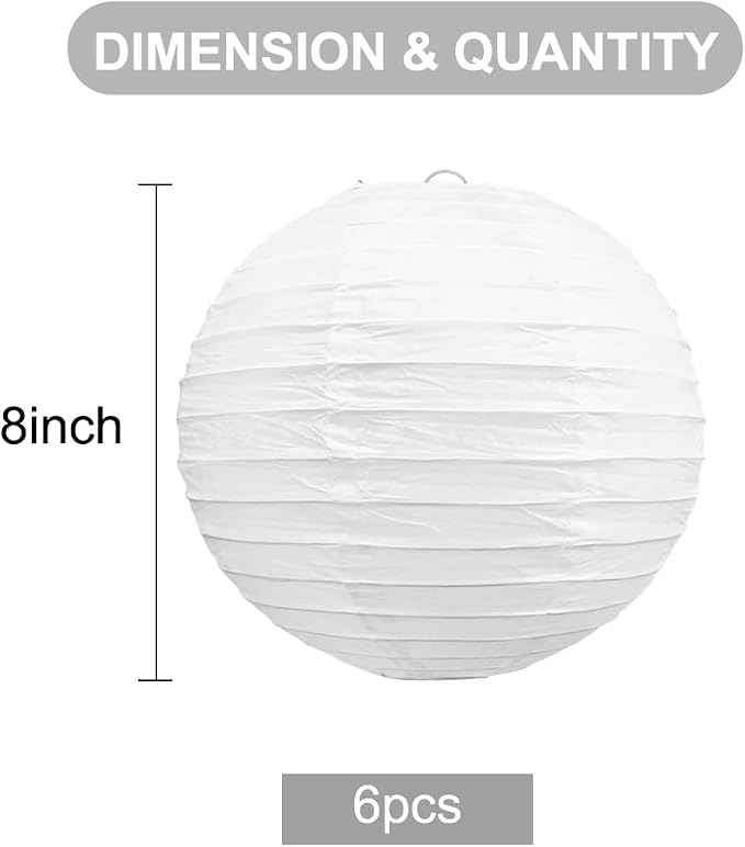 BEISHIDA 8 Inch White Paper Lanterns 6 Packs Hanging Round Chinese Lantern | - Image 2